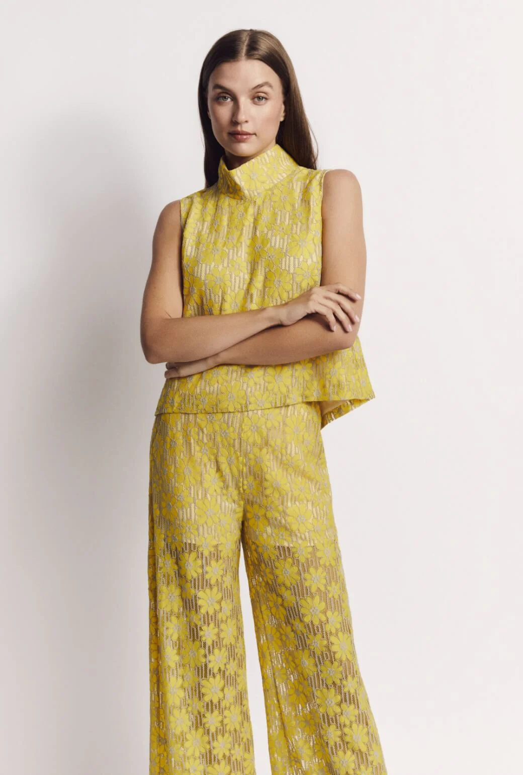 Wide Leg Trousers - Yellow Lace - Image 8
